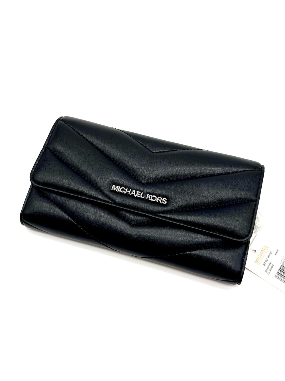 Michael Kors Large Quilted Trifold Wallet Black/Silver